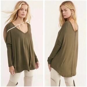 Free People Moonshine Olive Green Long Sleeve Oversized Tunic Size XS